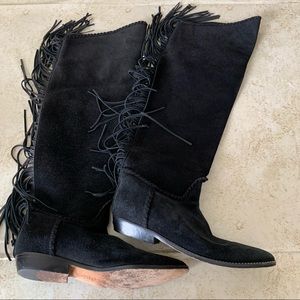 Vero Cuoio Italian Suede Fringe Knee High  Boots Size 4.5